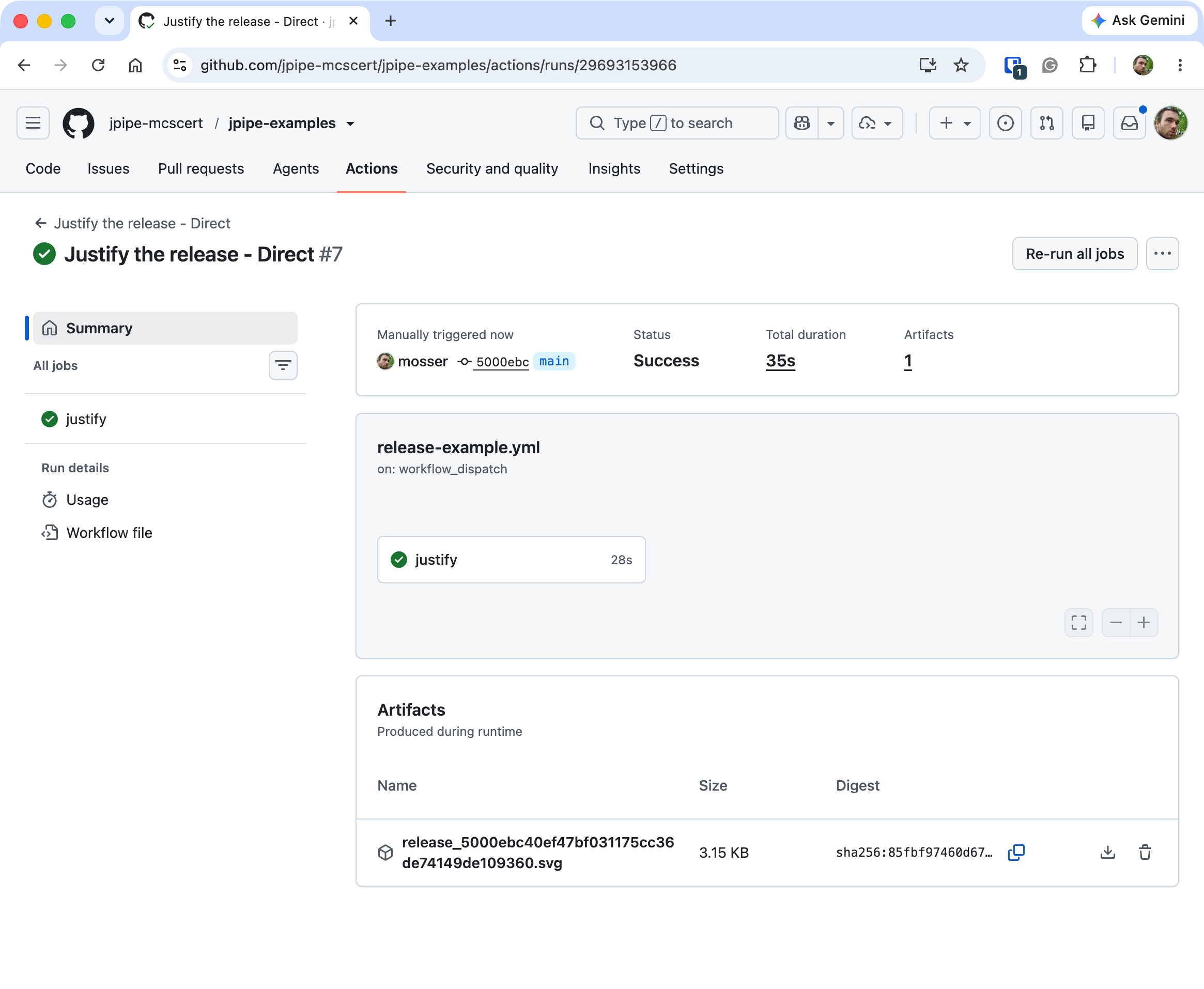 The GitHub Actions run summary marked as a success after fixing the changelog